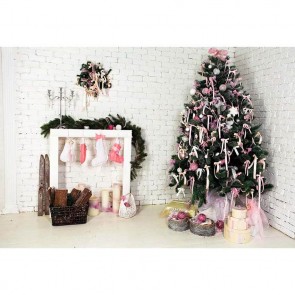 Christmas Photography Backdrops White Christmas Socks Christmas Tree White Brick Wall Background