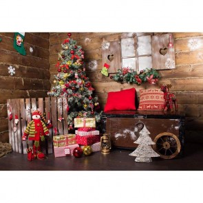Christmas Photography Backdrops Brown Wood Wall Locker Box Christmas Tree Background