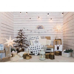 Christmas Photography Backdrops White Wood Wall Christmas Decorative Lights Sofa Background