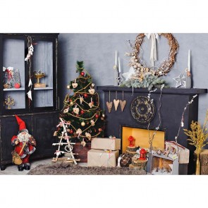Christmas Photography Backdrops Christmas Tree Santa Claus Dolls Gift Box Black Furniture Background