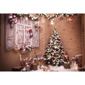 Christmas Photography Backdrops Christmas Tree Brown Brick Wall Decoration Background