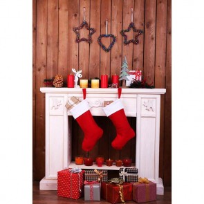 Christmas Photography Backdrops Fireplace Closet Brown Wood Wall Christmas Socks Gift Box Background