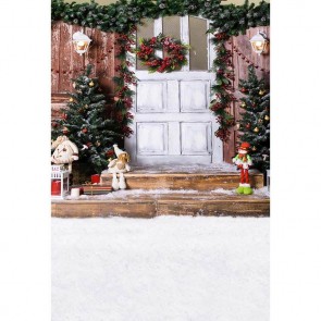 Christmas Photography Backdrops White Door Christmas Tree Snowman Dolls Background