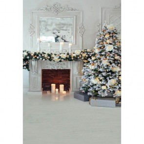 Christmas Photography Backdrops Christmas Tree Fireplace Closet White Candles Background
