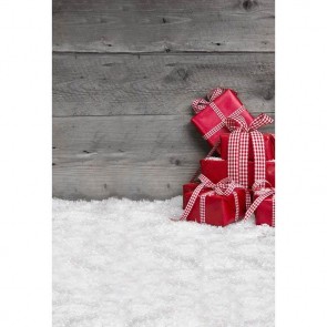 Christmas Photography Backdrops Grey Wood Wall Red Gift Box Snow Background