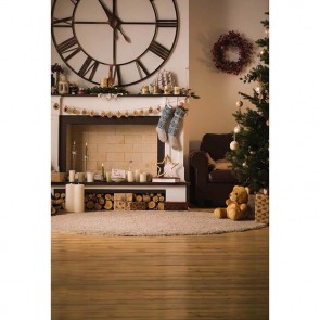 Christmas Photography Backdrops Christmas Tree Fireplace Closet Wood Floor Background