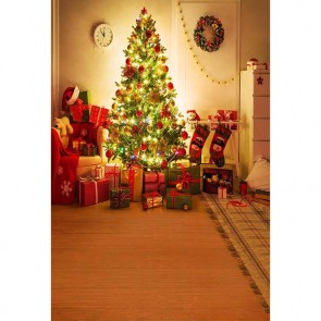 Christmas Photography Backdrops Christmas Tree Gift Box Brown Wood Floor Light Background