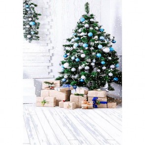 Christmas Photography Backdrops Christmas Tree White Wall Gift Box Wood Floor Background