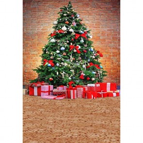 Christmas Photography Backdrops Christmas Tree Gift Box Brick Wall Brown Carpet Background