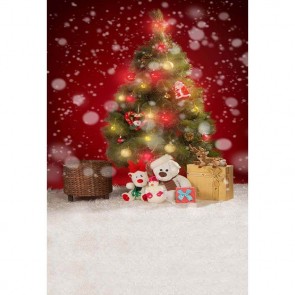 Christmas Photography Backdrops Snowflakes Dolls Christmas Tree Red Background