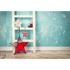 Christmas Photography Backdrops Blue Wall Ladder Red Star Background For Photo Studio