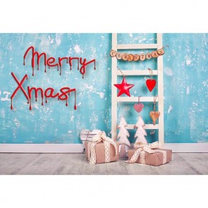 Christmas Photography Backdrops Blue Wall Brown Gift Box Merry Christmas Background