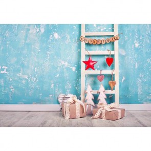 Christmas Photography Backdrops Heart Shaped Pentagram Pendant White Ladder Blue Background