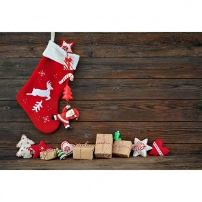 Christmas Photography Backdrops Christmas Socks Brown Wood Wall Gift Box Background