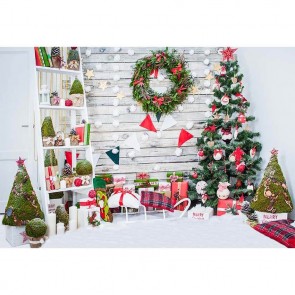 Christmas Photography Backdrops Christmas Tree Christmas Wreath Decoration Shelf White Background