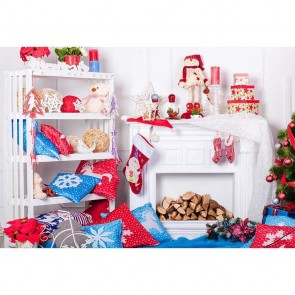 Christmas Photography Backdrops White Shelf White Fireplace Closet Christmas Hug Pillow Background