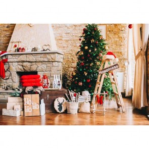 Christmas Photography Backdrops Christmas Tree Fireplace Closet Brick Wall Christmas Hats Background