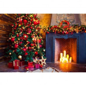 Christmas Photography Backdrops Fireplace Closet Christmas Tree Candle Background
