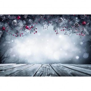 Christmas Photography Backdrops Grey Wood Floor Christmas Holly Snowy Background
