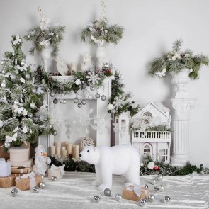 Christmas Photography Backdrops Christmas Leaves Polar Bear Dolls White Background