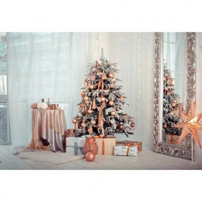 Christmas Photography Backdrops Christmas Tree Mirror White Curtains Background