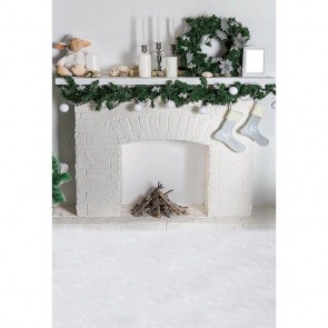 Christmas Photography Backdrops Fireplace Closet Christmas Wreath White Carpet Background