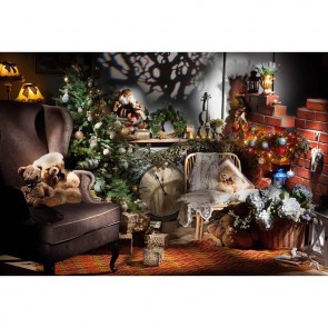 Christmas Photography Backdrops Settee Clock Lamp Dolls Background