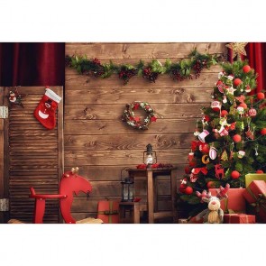 Christmas Photography Backdrops Christmas Tree Christmas Socks Brown Wood Wall Background