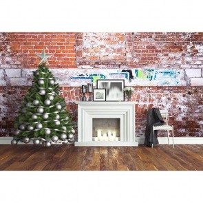 Christmas Photography Backdrops Brick Wall Brown Wood Floor Christmas Tree Background