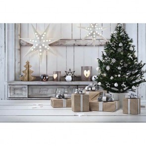 Christmas Photography Backdrops Christmas Tree Gift Box White Wood Wall Background