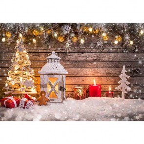 Christmas Photography Backdrops Snowflake Red Candle Brown Wood Wall Background