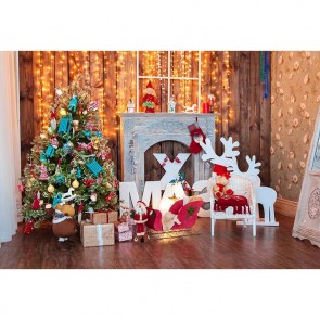 Christmas Photography Backdrops Decoration Christmas Tree Yellow Lights Wood Floor Background