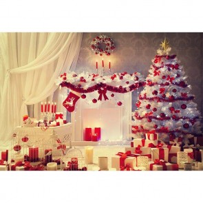 Christmas Photography Backdrops White Fireplace Closet White Gift Box Christmas Tree Background