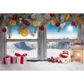 Christmas Photography Backdrops Snow White Wooden Window Gift Box Background