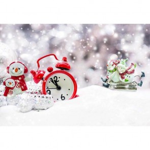 Christmas Photography Backdrops Red Alarm Clock Snowman Ornaments Sequin Background