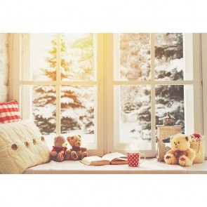 Christmas Photography Backdrops Sunlight Window Christmas Tree Teddy Bear Dolls Background