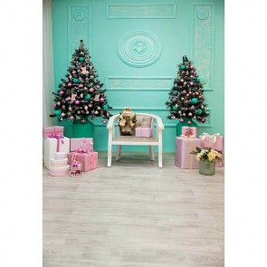 Christmas Photography Backdrops Pink Gift Box Christmas Tree Green Wall White Floor Background