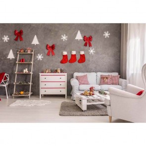 Christmas Photography Backdrops White Sofa Christmas Socks Red Butterfly Knot Background