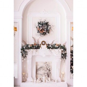 Christmas Photography Backdrops Christmas Wreath White Fireplace Closet Background