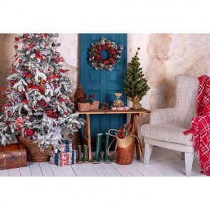 Christmas Photography Backdrops Christmas Tree Blue Door Background For Photo Studio