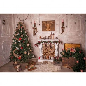 Christmas Photography Backdrops Christmas Tree Fireplace Closet Toy Doll Background