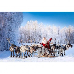 Christmas Photography Backdrops Santa Claus Reindeer Jungle Snow Sled Car Blue Sky Background