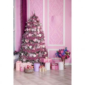 Christmas Photography Backdrops Pink Gift Box Christmas Tree Pink Wall Background