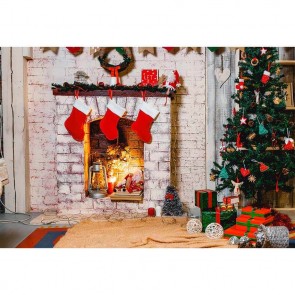 Christmas Photography Backdrops Red Christmas Socks Christmas Tree Fireplace Closet Background