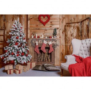 Christmas Photography Backdrops White Christmas Tree Christmas Socks Wood Wall Background