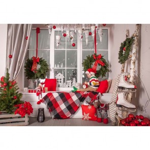 Christmas Photography Backdrops Santa Claus Window Christmas Wreath Background