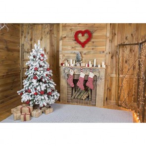 Christmas Photography Backdrops Carton Gift Box White Christmas Tree Wood Wall Background