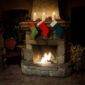 Christmas Photography Backdrops Old Fireplace Closet Candle Christmas Socks Background
