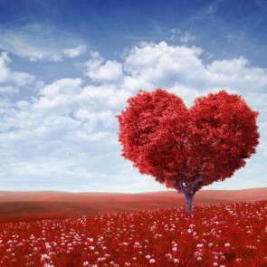 Love Tree White Clouds Photography Background Abstract Red Prairie Backdrops