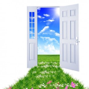 White Door Prairie Blue Sky Flowers Abstract Photography Background Backdrops